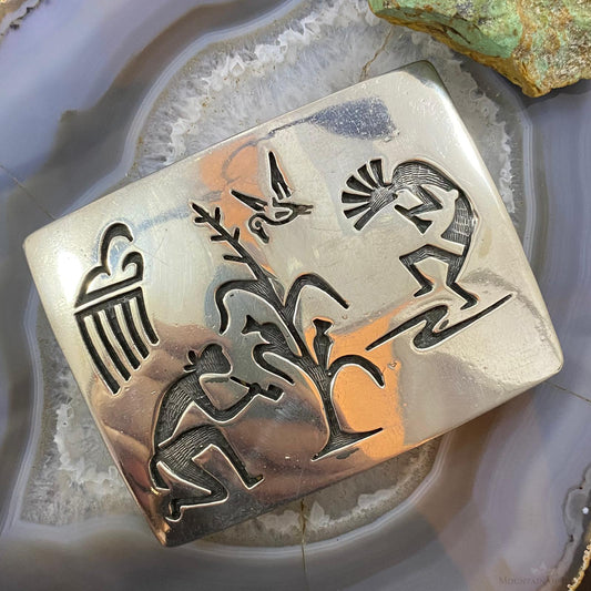 Vintage Native American Silver Heavy Overlay Rectangle Unisex Belt Buckle