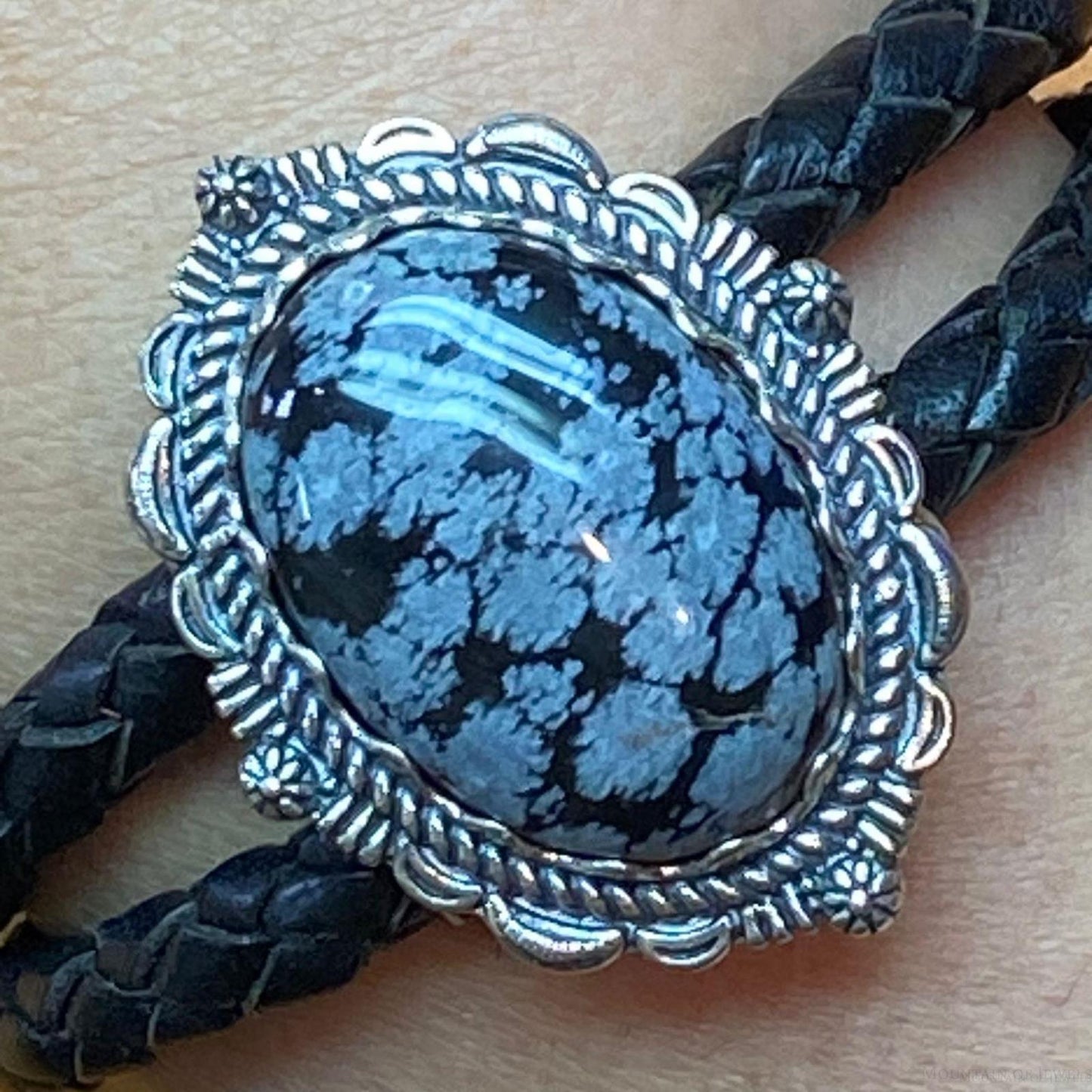 Carolyn Pollack Sterling Silver Snowflake Obsidian Braided Leather Bracelet For Women