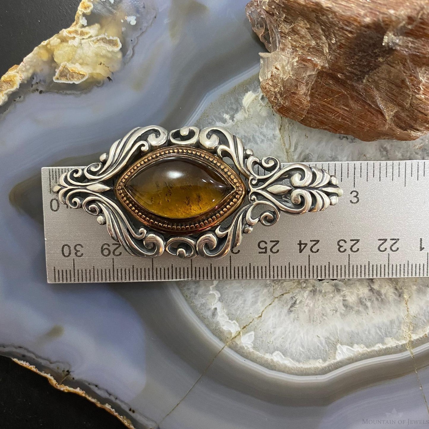 Carolyn Pollack Southwestern Style Sterling Silver & Bronze Amber Decorated Enhancer Pendant For Women