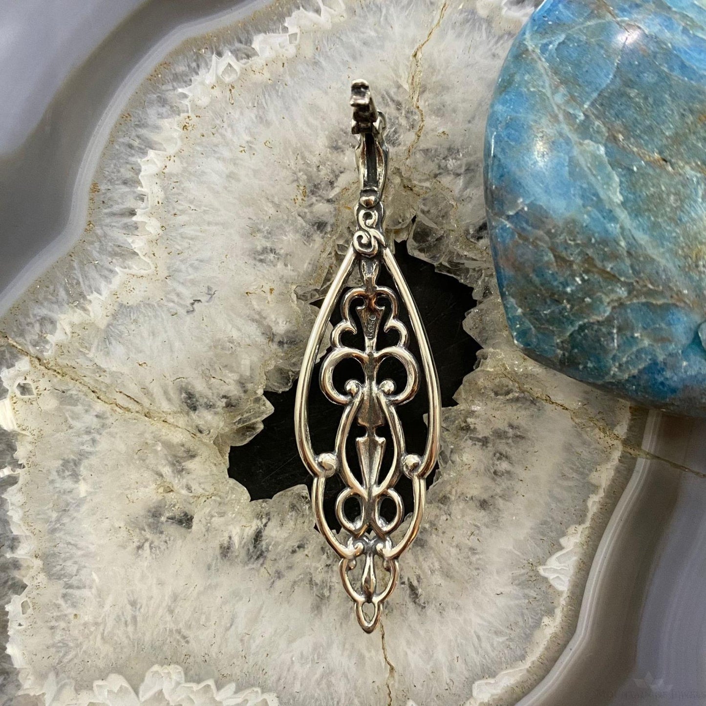 Carolyn Pollack Southwestern Style Sterling Silver Marquise Filigree Enhancer Pendant For Women