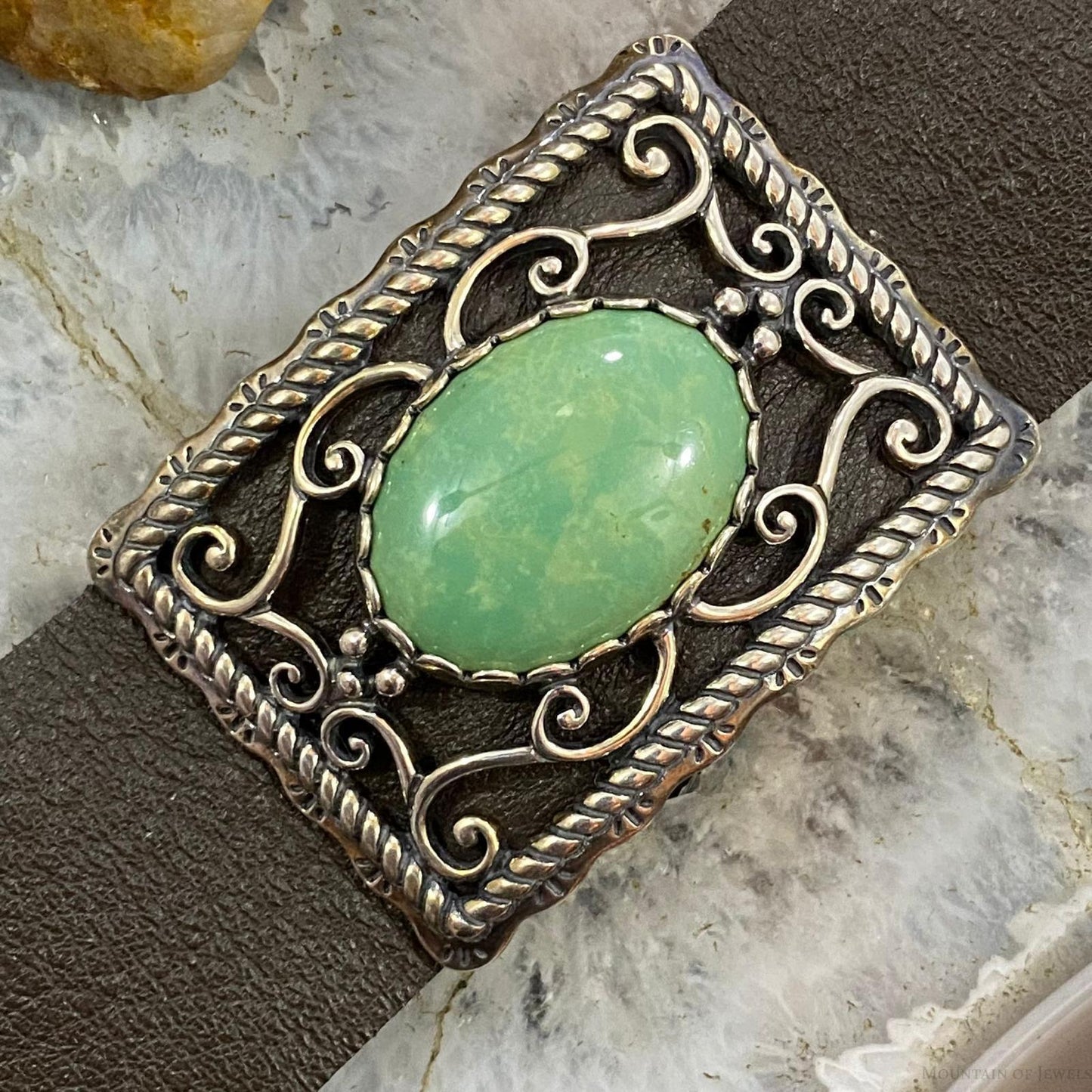 Carolyn Pollack Sterling Silver Brown Leather Oval Turquoise Toggle Clasp Bracelet