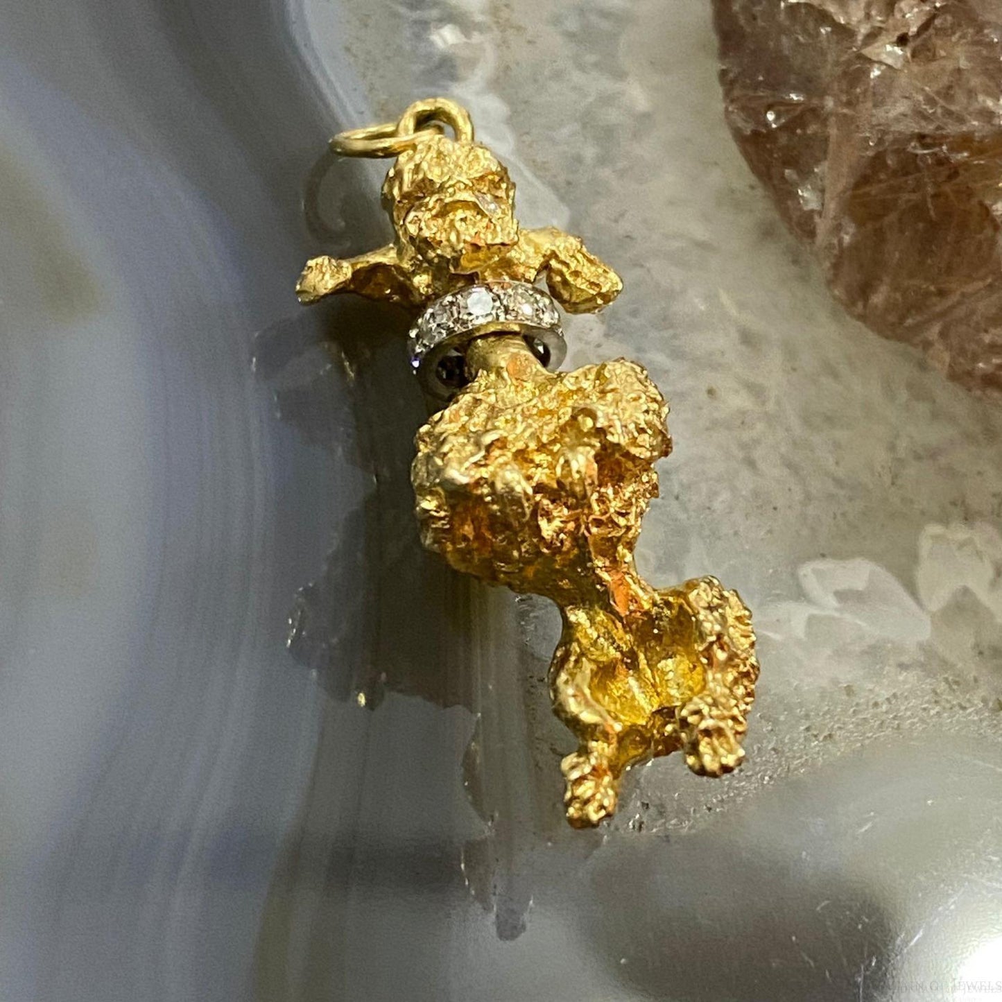 14K Yellow Gold Poodle with Diamonds Pendant