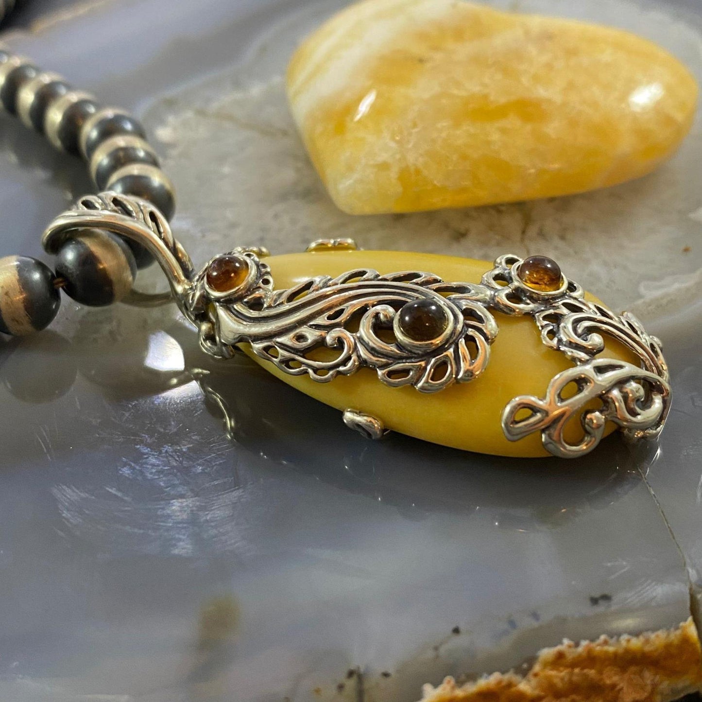 Carolyn Pollack Southwestern Style Sterling Silver Yellow Jasper & Citrine Pendant For Women