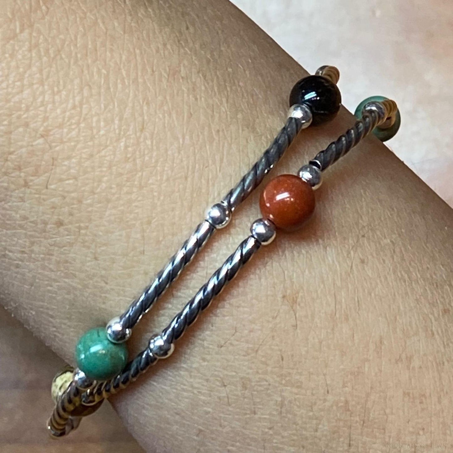 Carolyn Pollack Sterling Silver Multi Gemstone Decorated 2 Strand Link Bracelet For Women