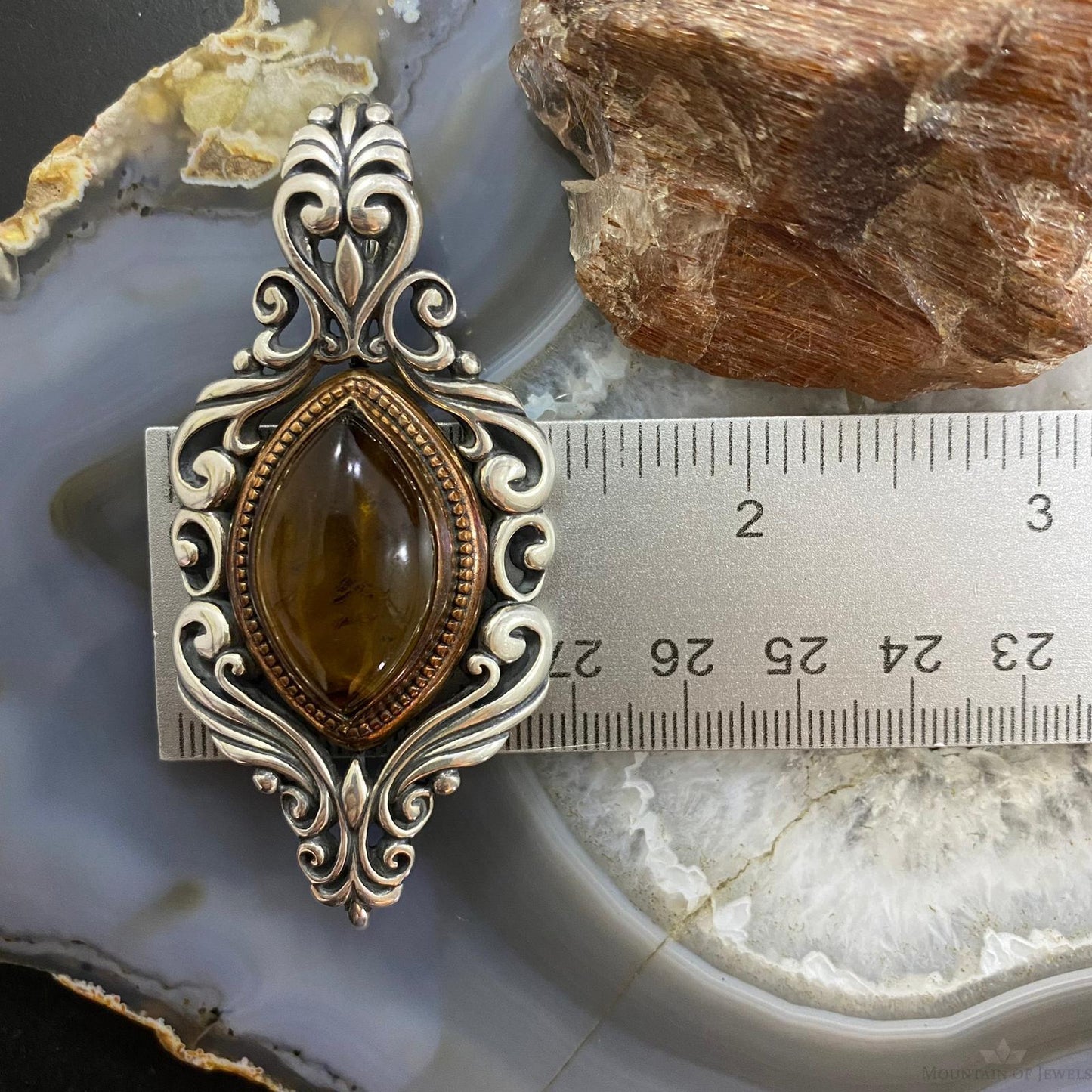 Carolyn Pollack Southwestern Style Sterling Silver & Bronze Amber Decorated Enhancer Pendant For Women