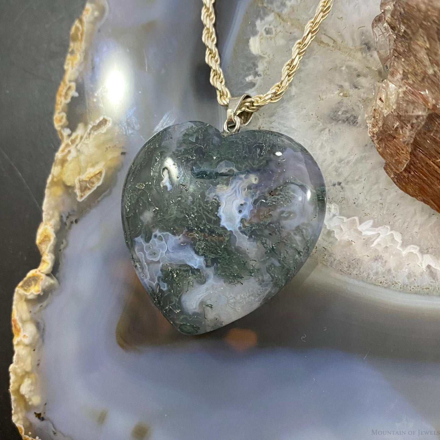 Heart Shape Slab Moss Agate Fashion Pendant For Women
