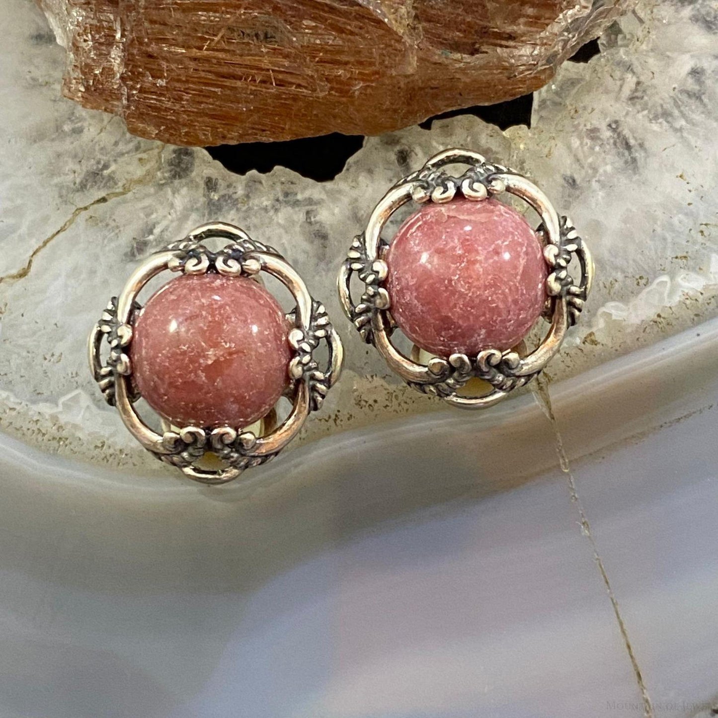 Carolyn Pollack Sterling Silver Round Rhodonite Decorated Clip-On Earrings For Women