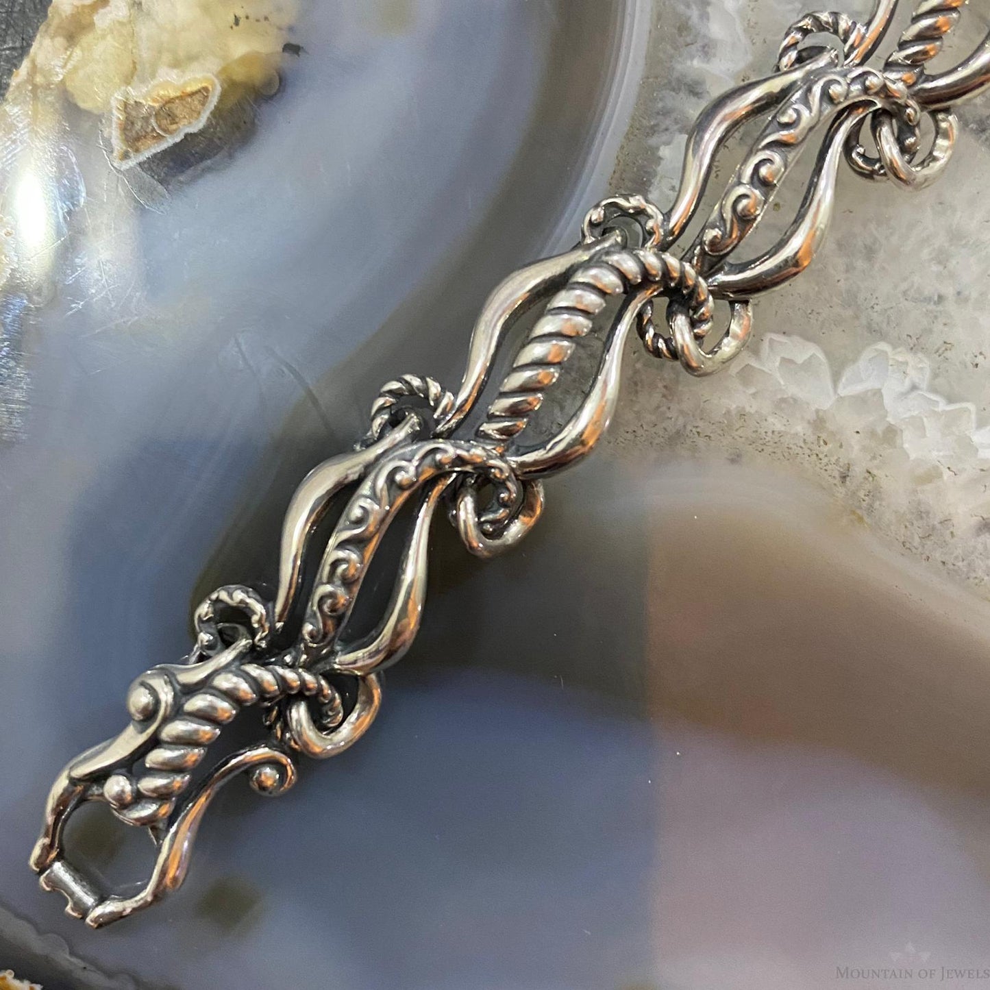 Carolyn Pollack Sterling Silver 7" Decorated Curvy Link Bracelet For Women