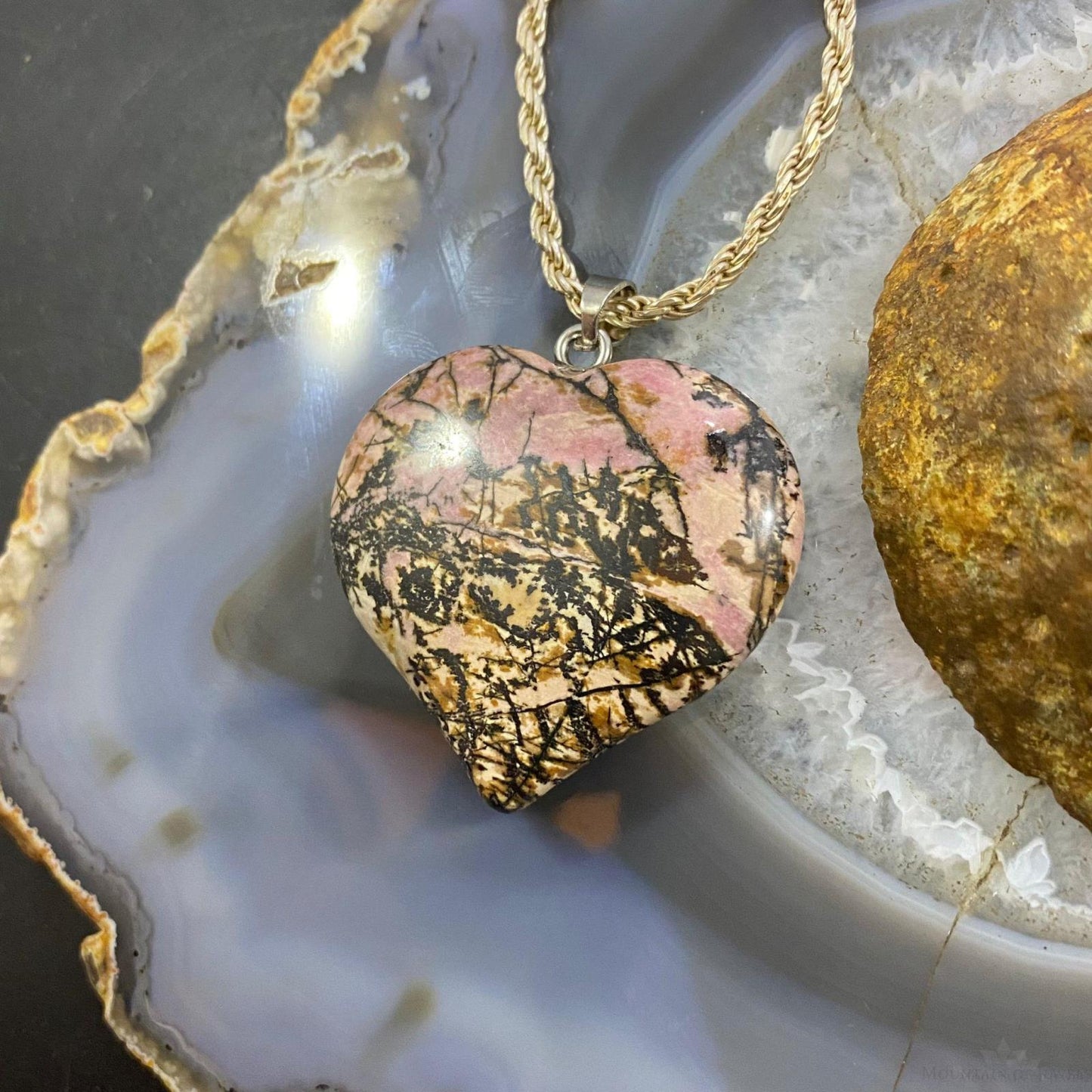 Heart Shape Slab Rhodonite Fashion Pendant For Women