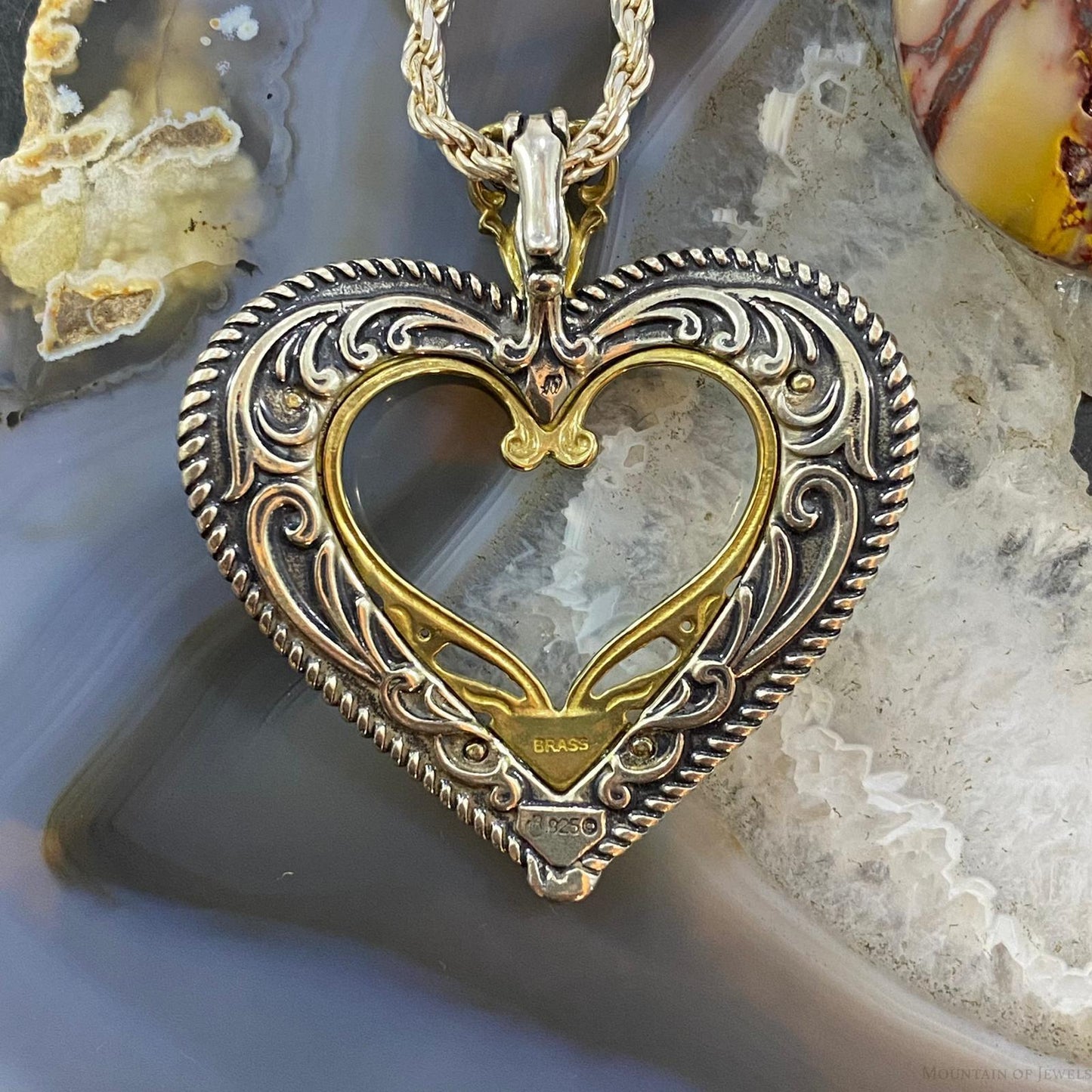 Carolyn Pollack Southwestern Style Sterling Silver & Brass Decorated Heart Pendant For Women