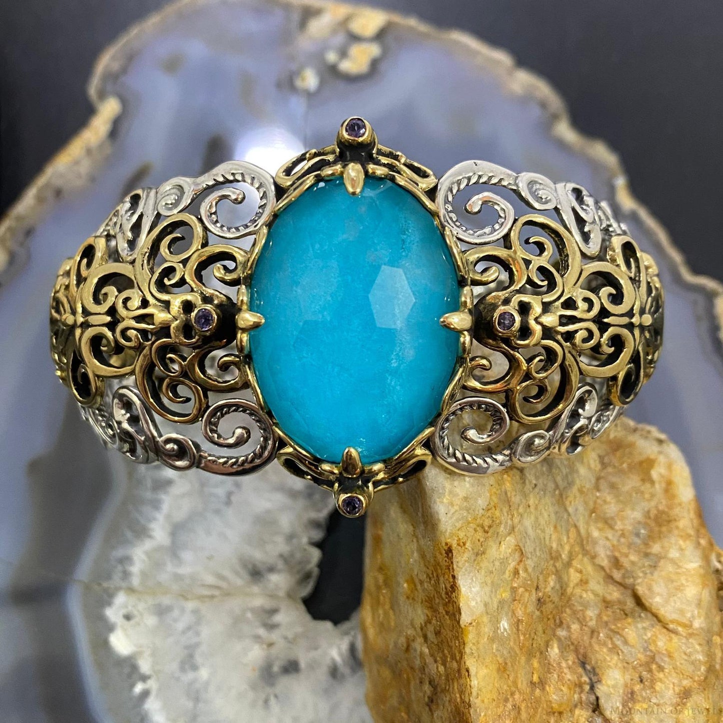 Carolyn Pollack Sterling Silver /Brass Faceted Blue Quartzite Doublet Tanzanite Bracelet