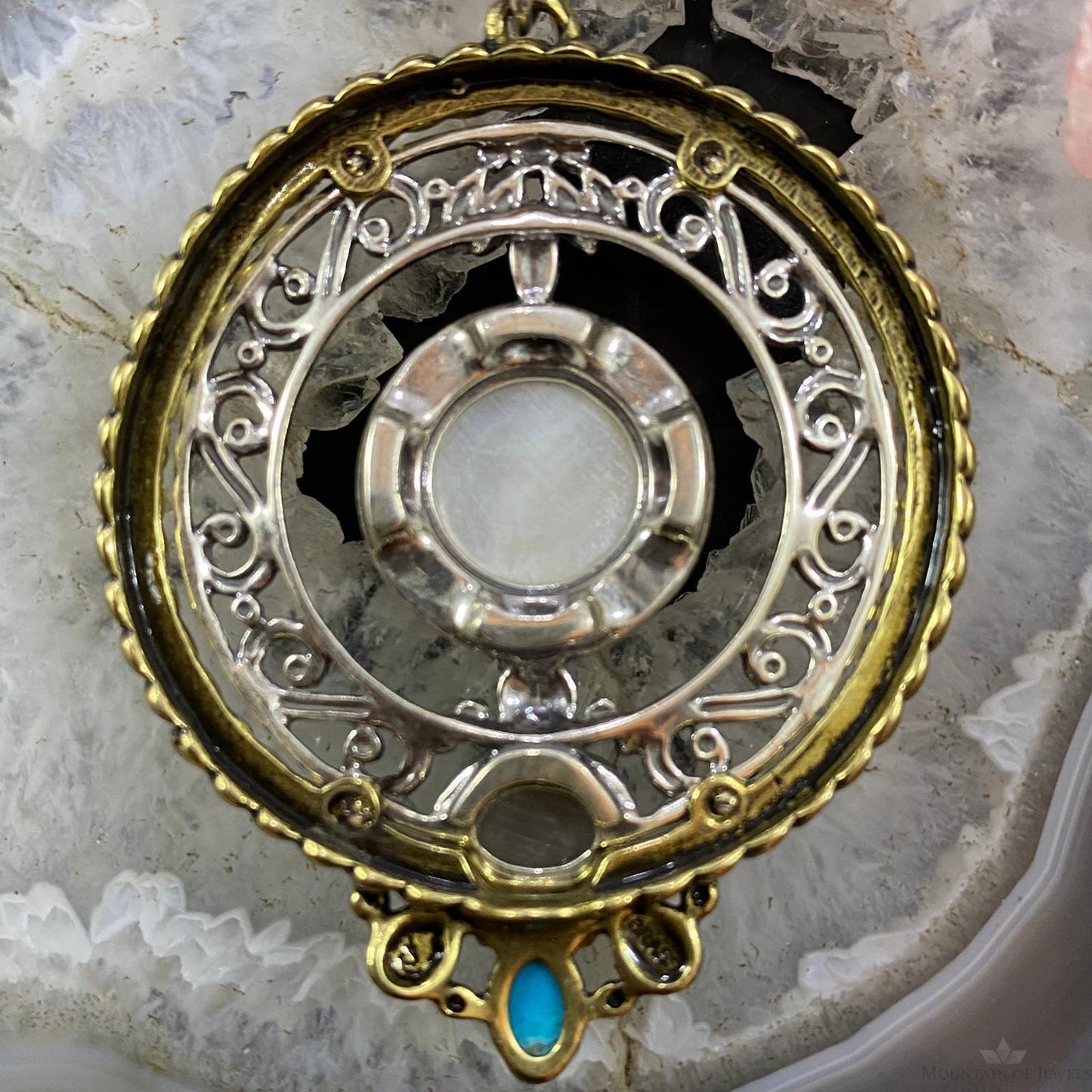 Carolyn Pollack Southwestern Style Sterling Silver & Brass Multistone Decorated Pendant For Women