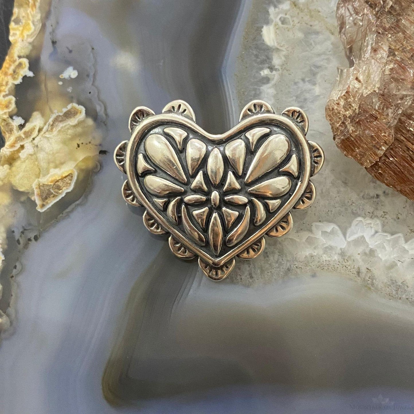 Carolyn Pollack Southwestern Style Sterling Silver Decorated Heart Brooch For Women