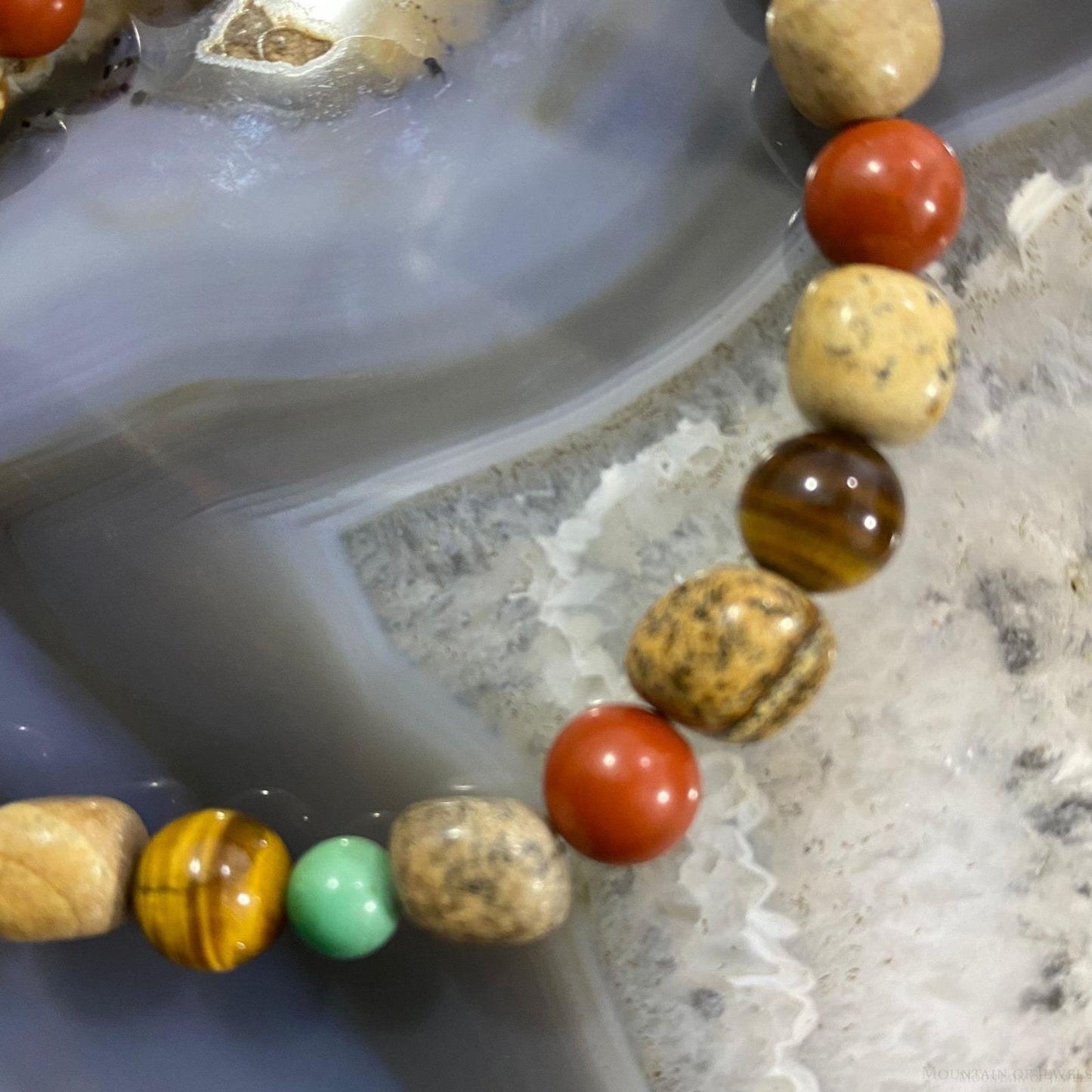 Carolyn Pollack Sterling Silver Multi Gemstone Earth Tones Stretch Bracelet For Women