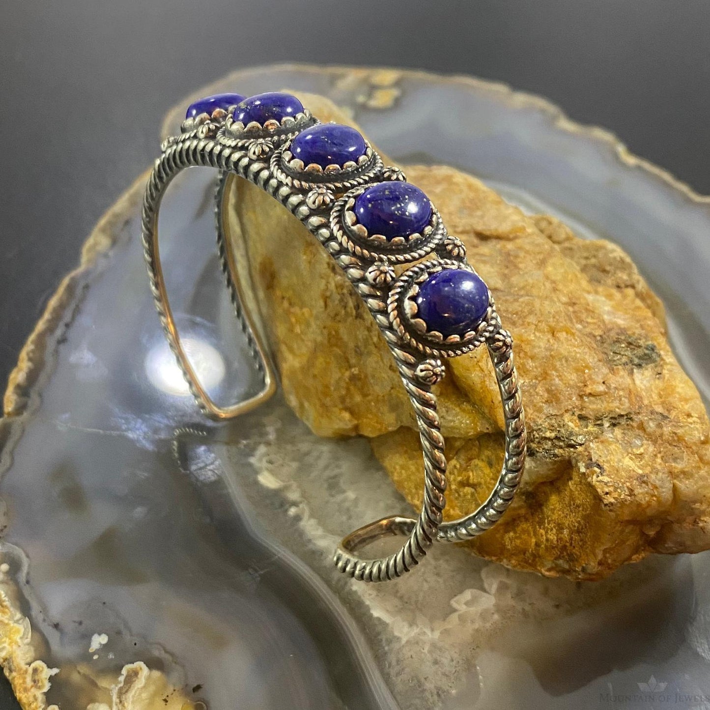 Carolyn Pollack Southwestern Style Sterling Silver Lapis Lazuli Row Bracelet For Women