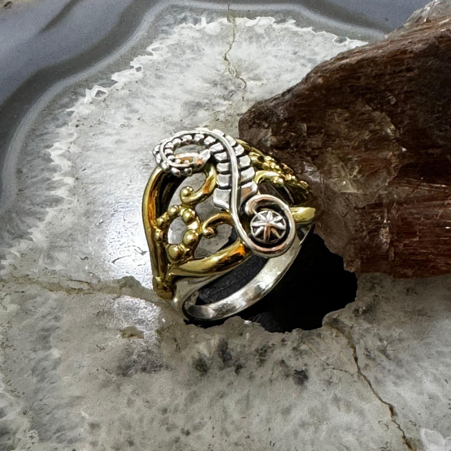 Carolyn Pollack Sterling Silver & Brass Floral Decorated Ring For Women