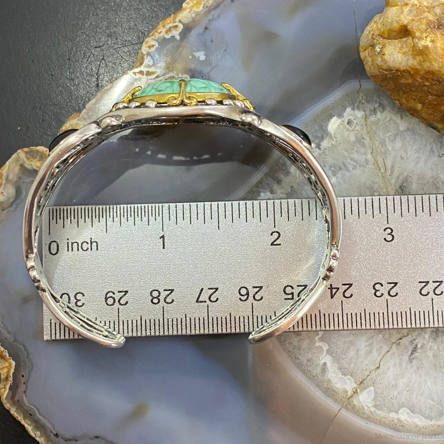 Carolyn Pollack Sterling Silver & Brass Green Turquoise/Smoky Quartz Decorated Bracelet For Women