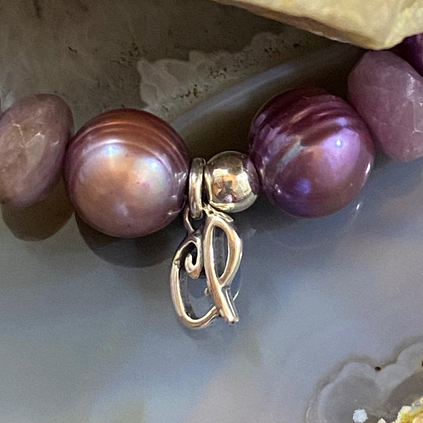 Carolyn Pollack Sterling Silver Freshwater Pearl & Amethyst, Jade Stretch Bracelet For Women