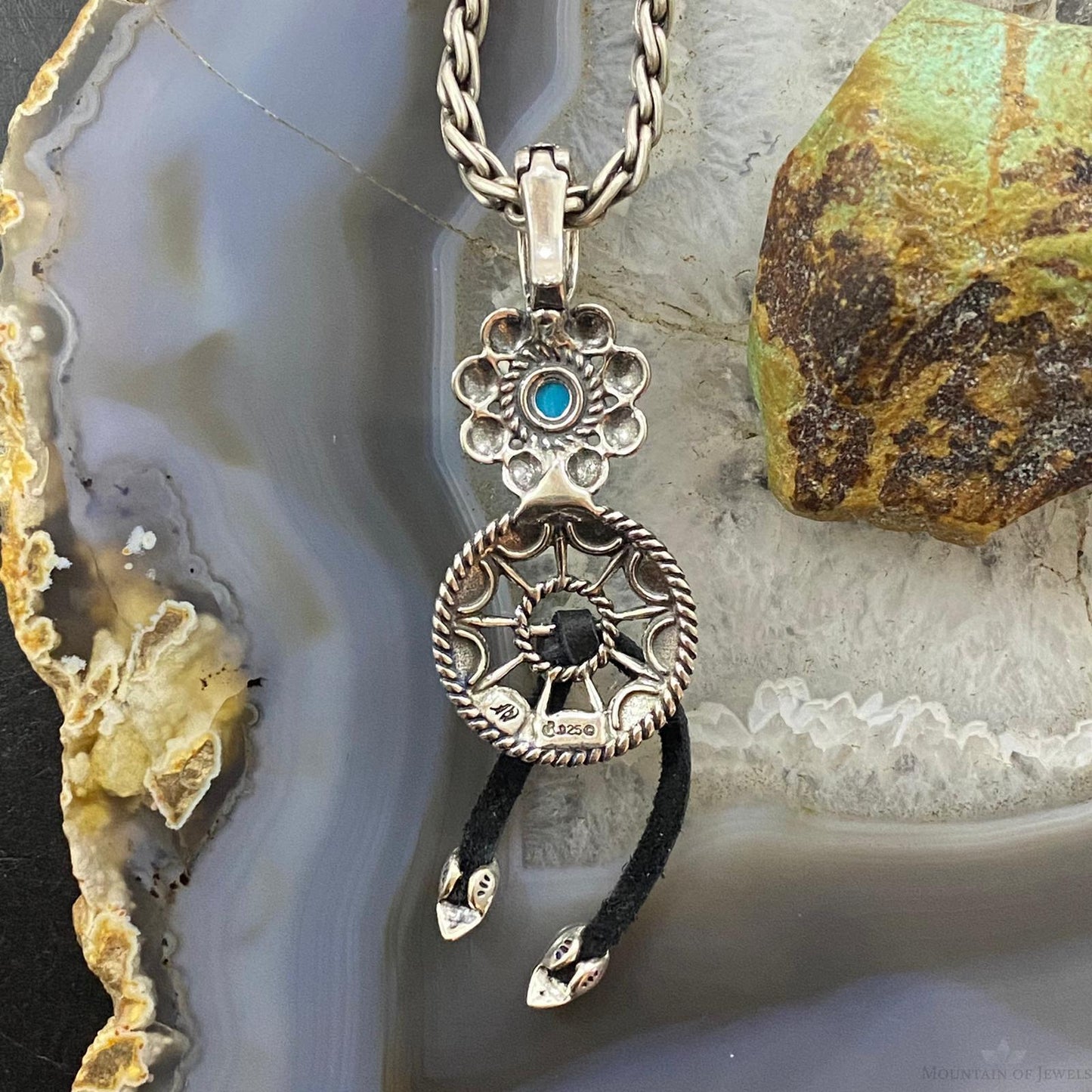 Carolyn Pollack Southwestern Style Sterling Silver Turquoise Flower Shield Pendant For Women