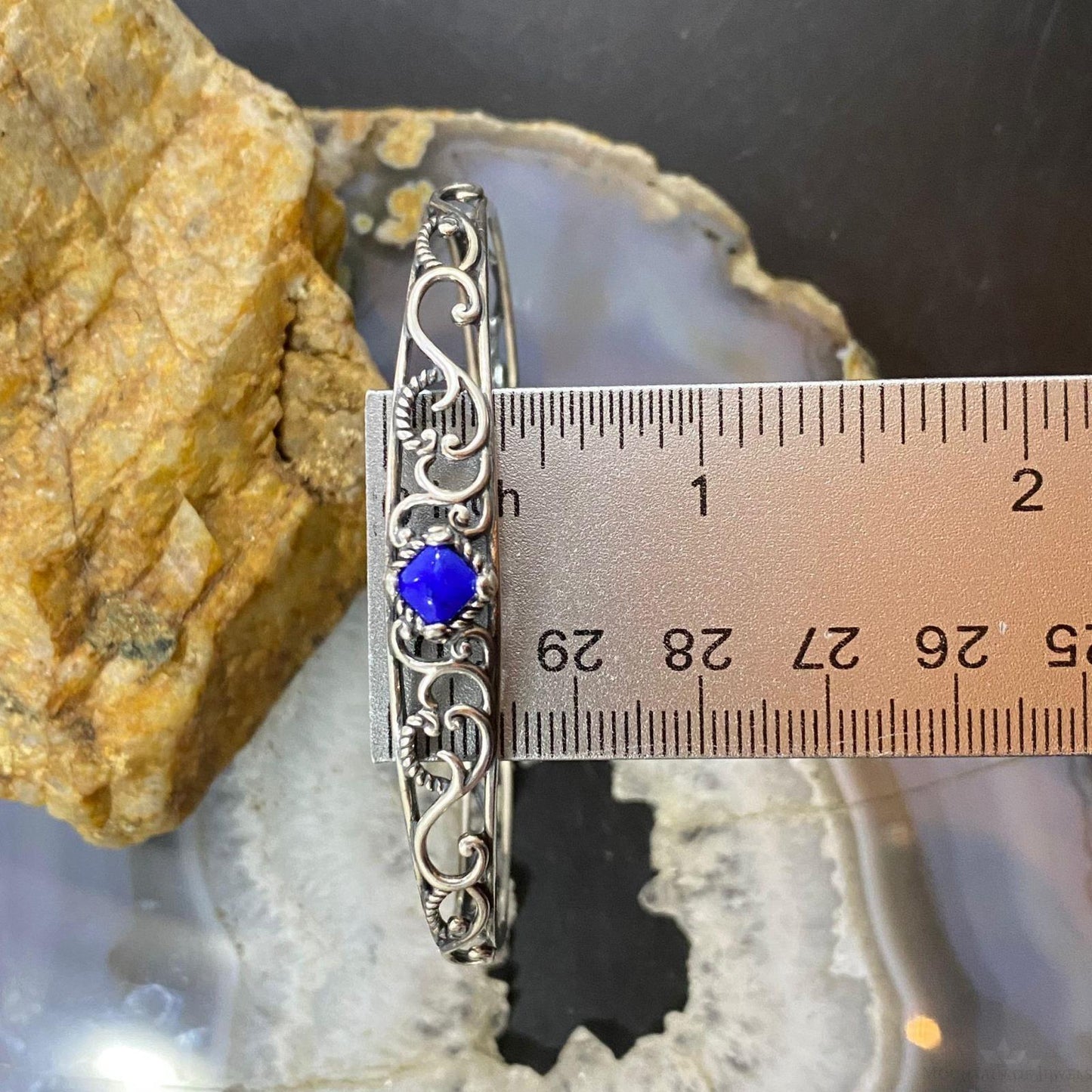 Carolyn Pollack Sterling Silver Denim Lapis Thin Decorated Bracelet For Women
