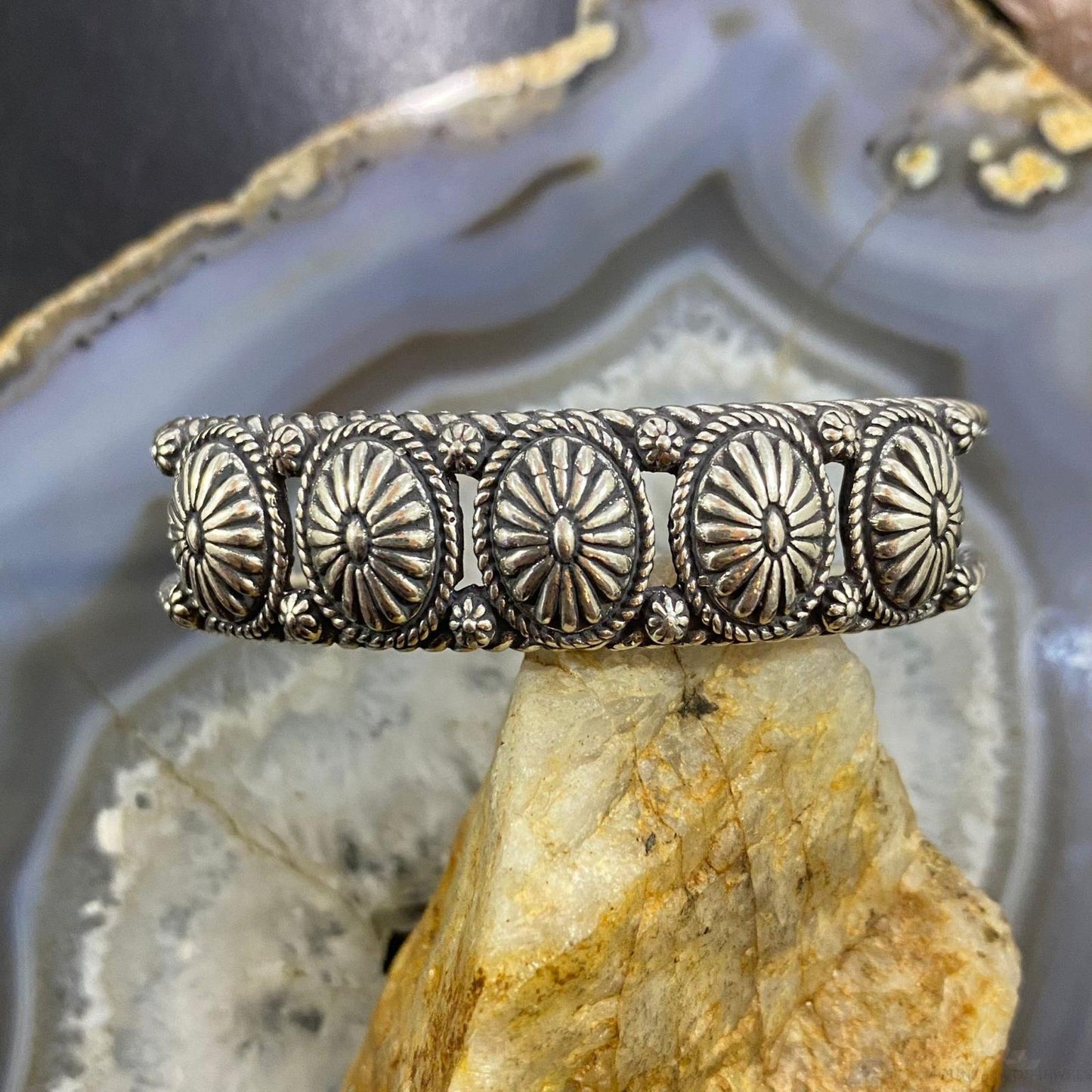 Carolyn Pollack Sterling Silver Single Row Conchos Decorated Bracelet For Women