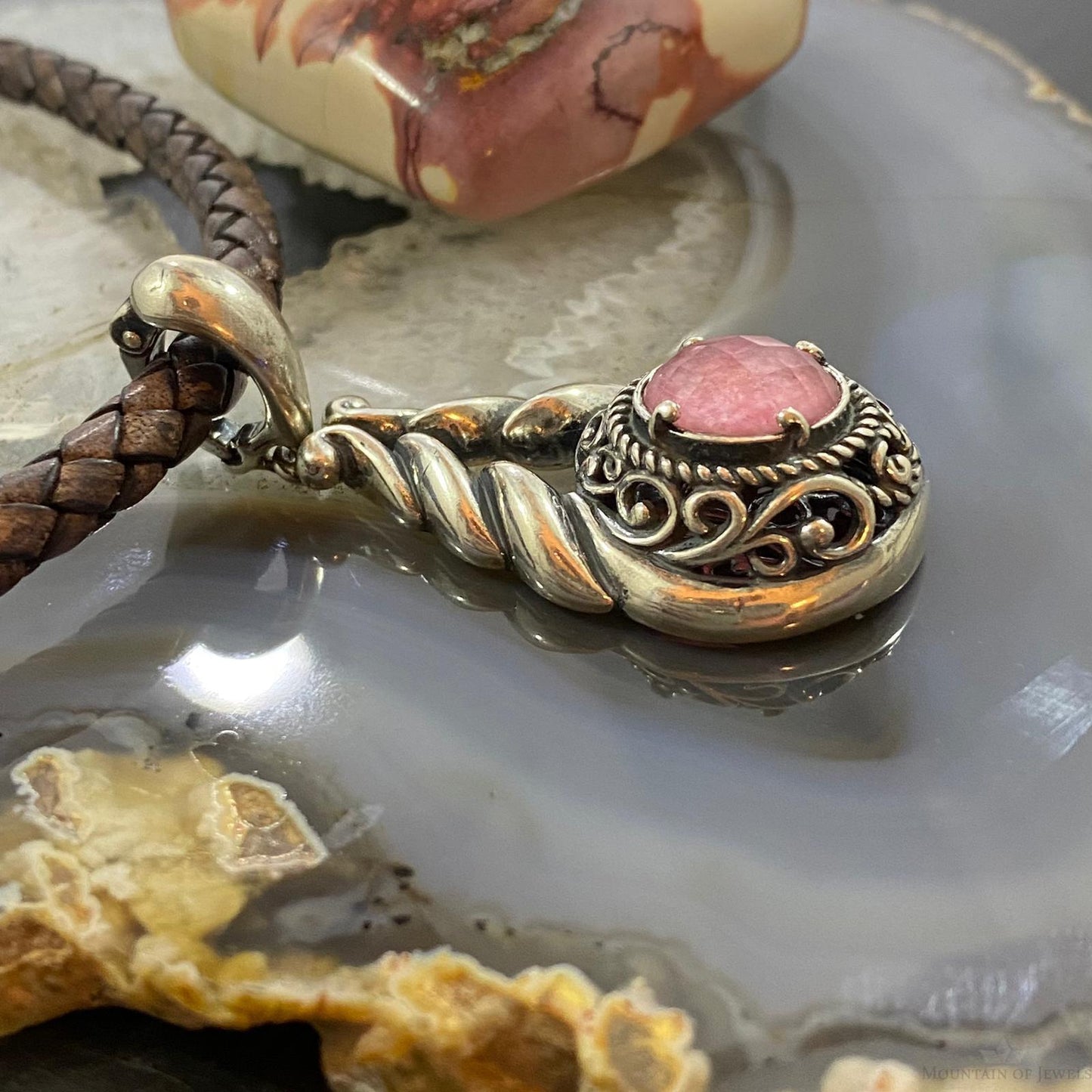 Carolyn Pollack Sterling Silver Rhodonite Doublet Decorated Enhancer Pendant For Women