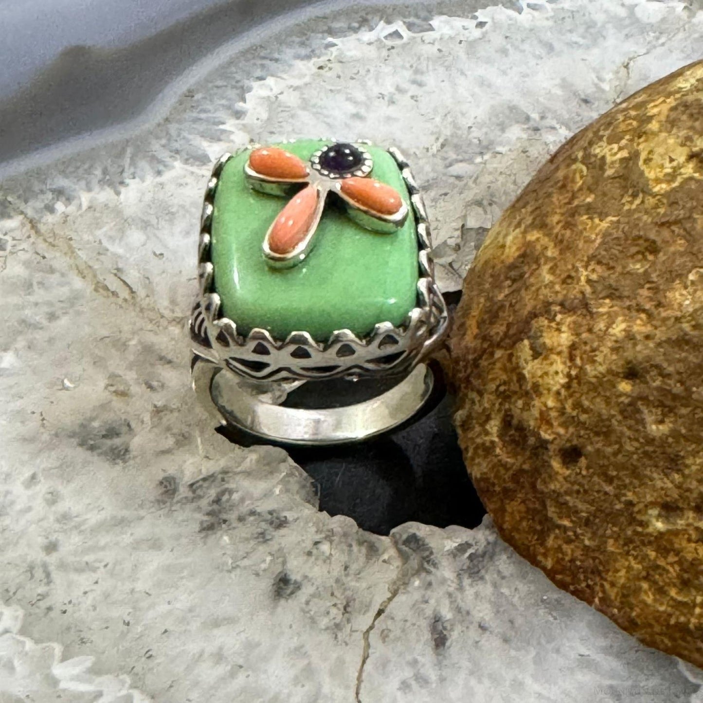 Carolyn Pollack Sterling Silver Variscite, Pink Coral & Amethyst Angel Ring For Women