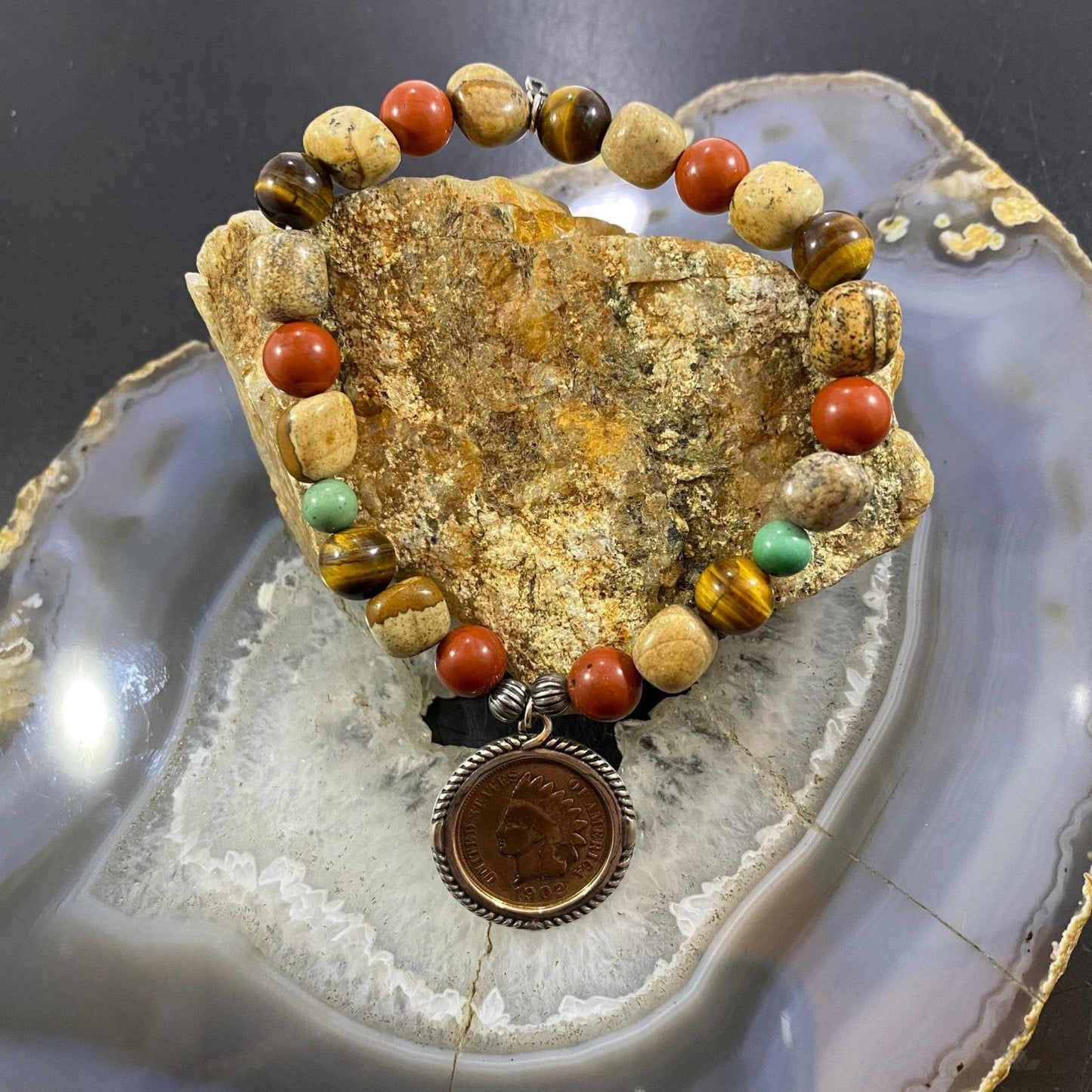 Carolyn Pollack Sterling Silver Multi Gemstone Earth Tones Stretch Bracelet For Women