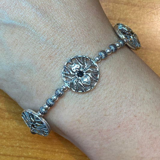 Carolyn Pollack Sterling Silver 3 Faceted Onyx Spiderweb Medallion Link Bracelet For Women