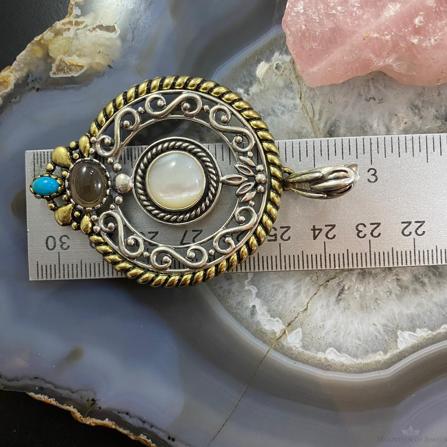 Carolyn Pollack Southwestern Style Sterling Silver & Brass Multistone Decorated Pendant For Women