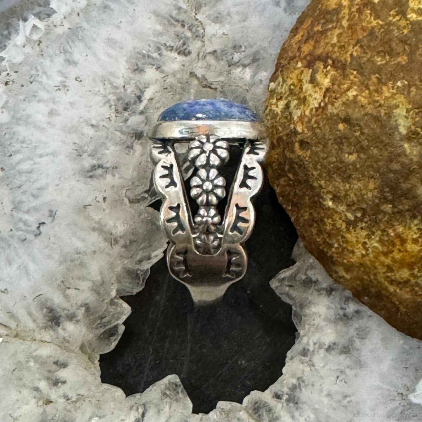 Carolyn Pollack Sterling Silver Oval Denim Lapis Decorated Ring For Women