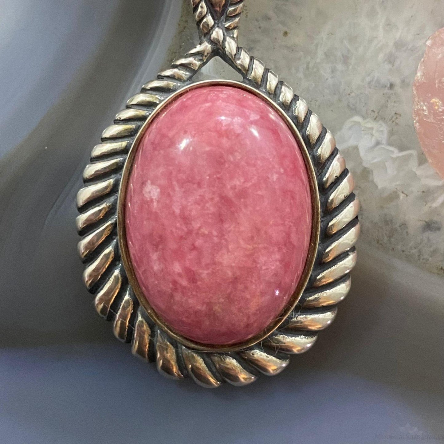 Carolyn Pollack Southwestern Style Sterling Silver Pink Rhodonite Rope Enhancer Pendant For Women