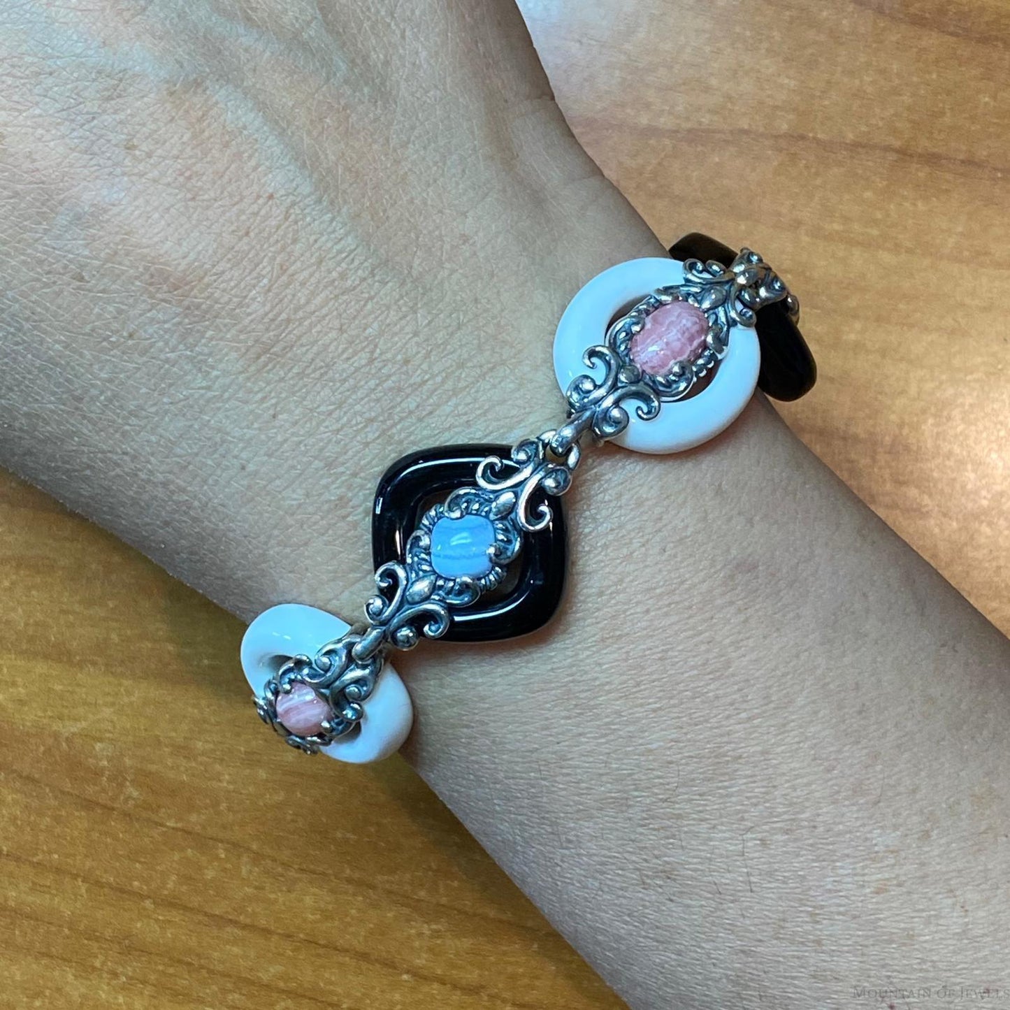 Carolyn Pollack Sterling Silver 3 Agates & 1 Rhodochrosite Link Bracelet For Women