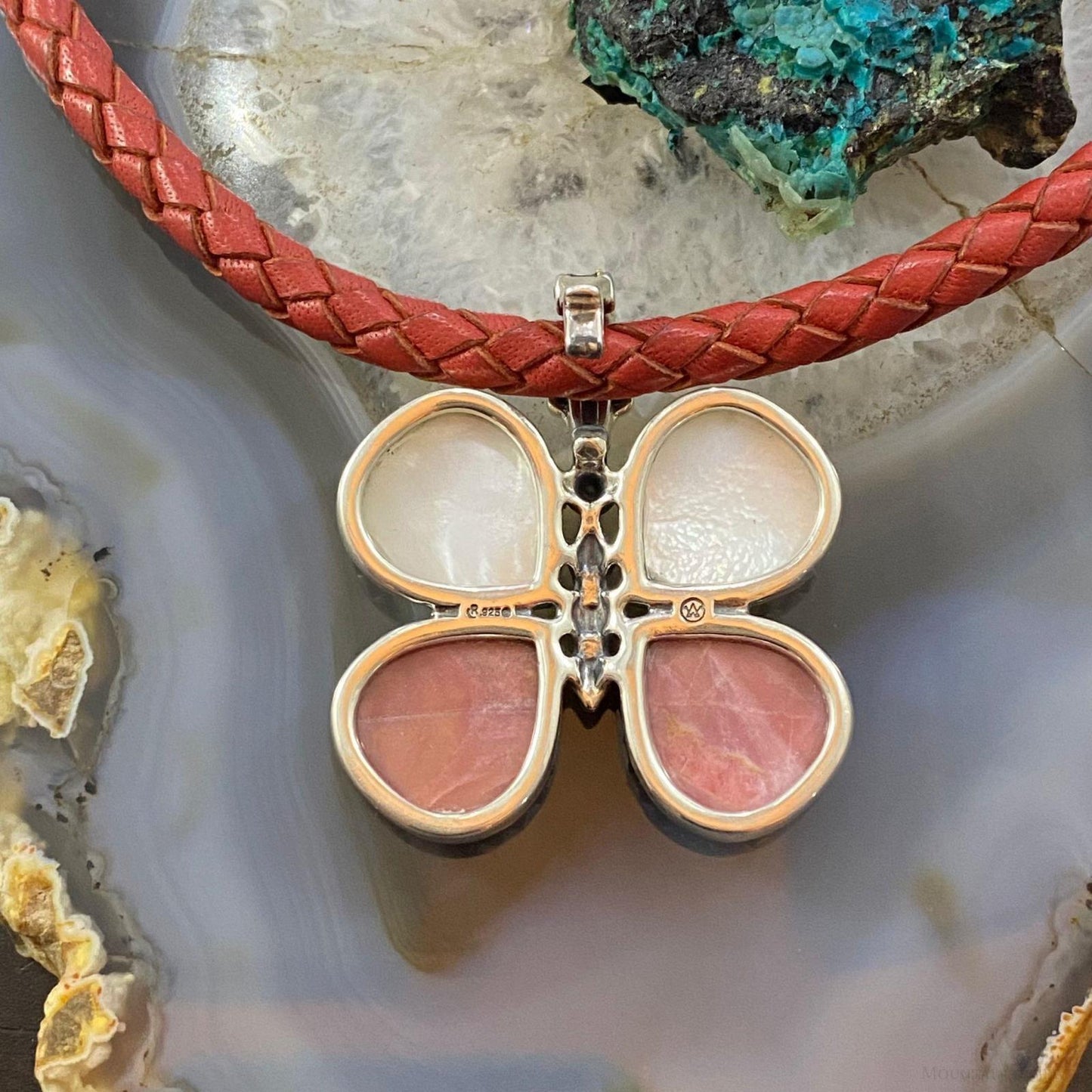 Carolyn Pollack Southwestern Style Sterling Silver Mother of Pearl & Rhodonite Pendant For Women