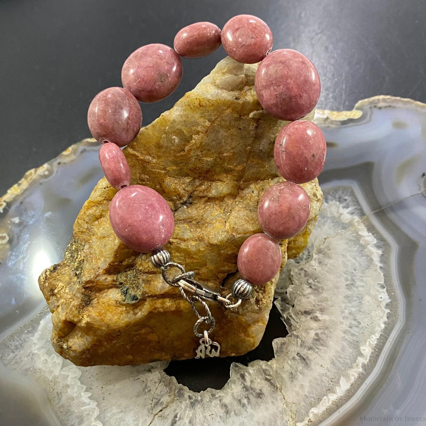Carolyn Pollack Sterling Silver Chunky Rhodonite Bead Link Bracelet For Women