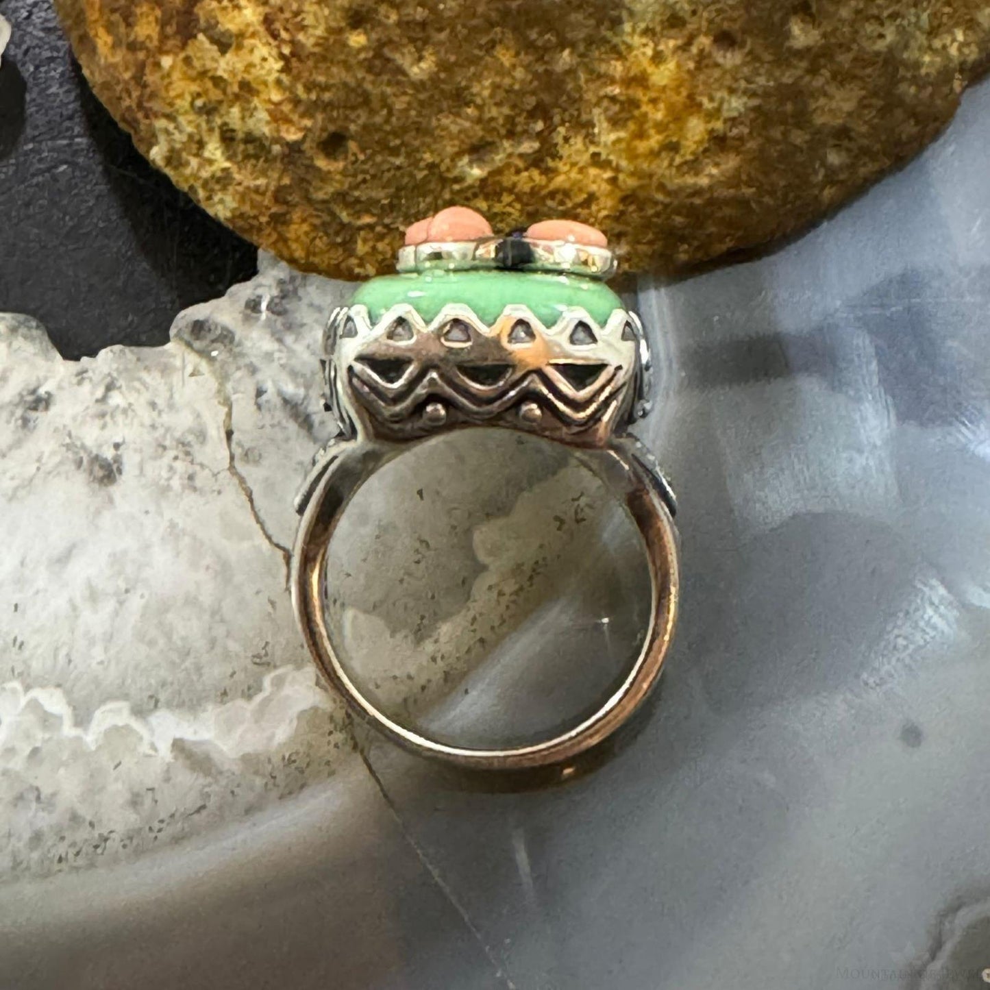 Carolyn Pollack Sterling Silver Variscite, Pink Coral & Amethyst Angel Ring For Women