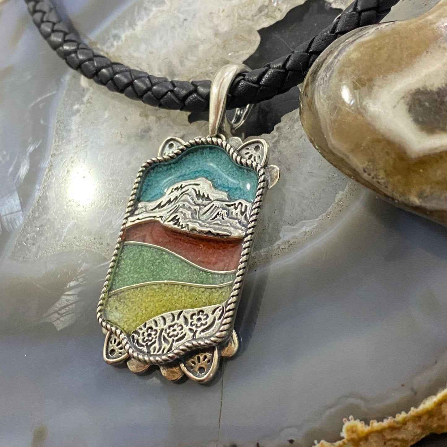 Carolyn Pollack Southwestern Style Sterling Silver Multi Gemstone Landscape Pendant For Women