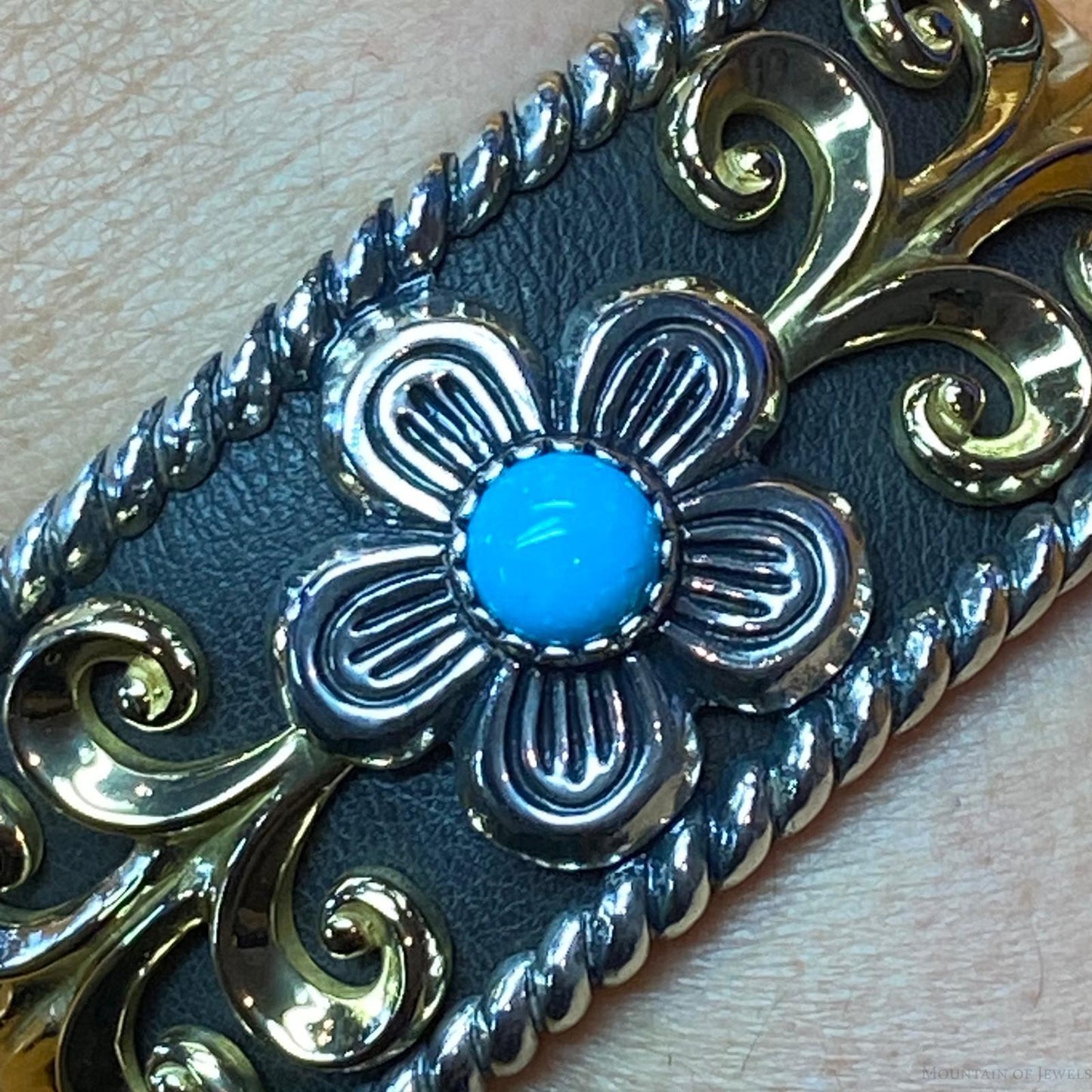 Carolyn Pollack Sterling Silver , Brass, Leather Band 1 Turquoise Bracelet For Women