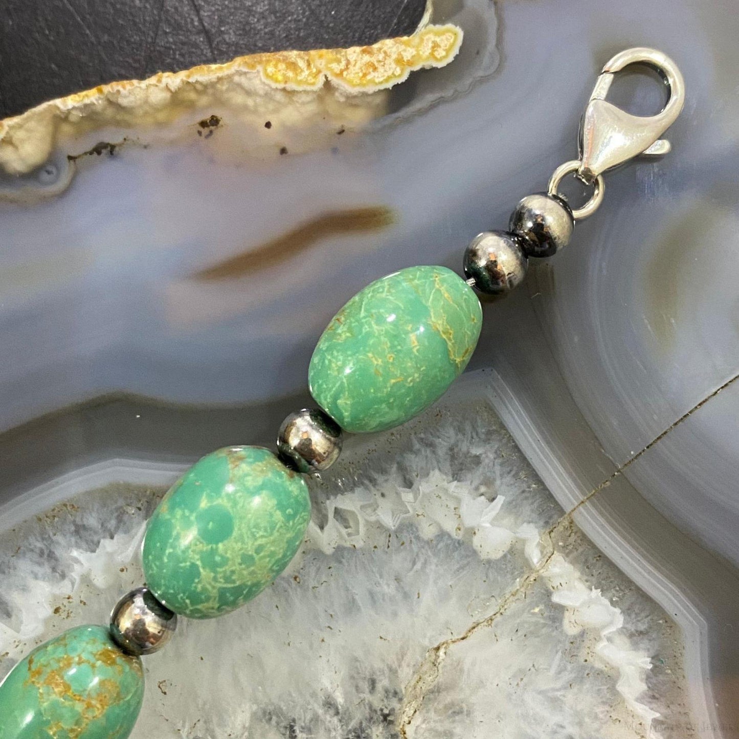 Carolyn Pollack Sterling Silver Egg Shape Green Turquoise Link Bracelet For Women