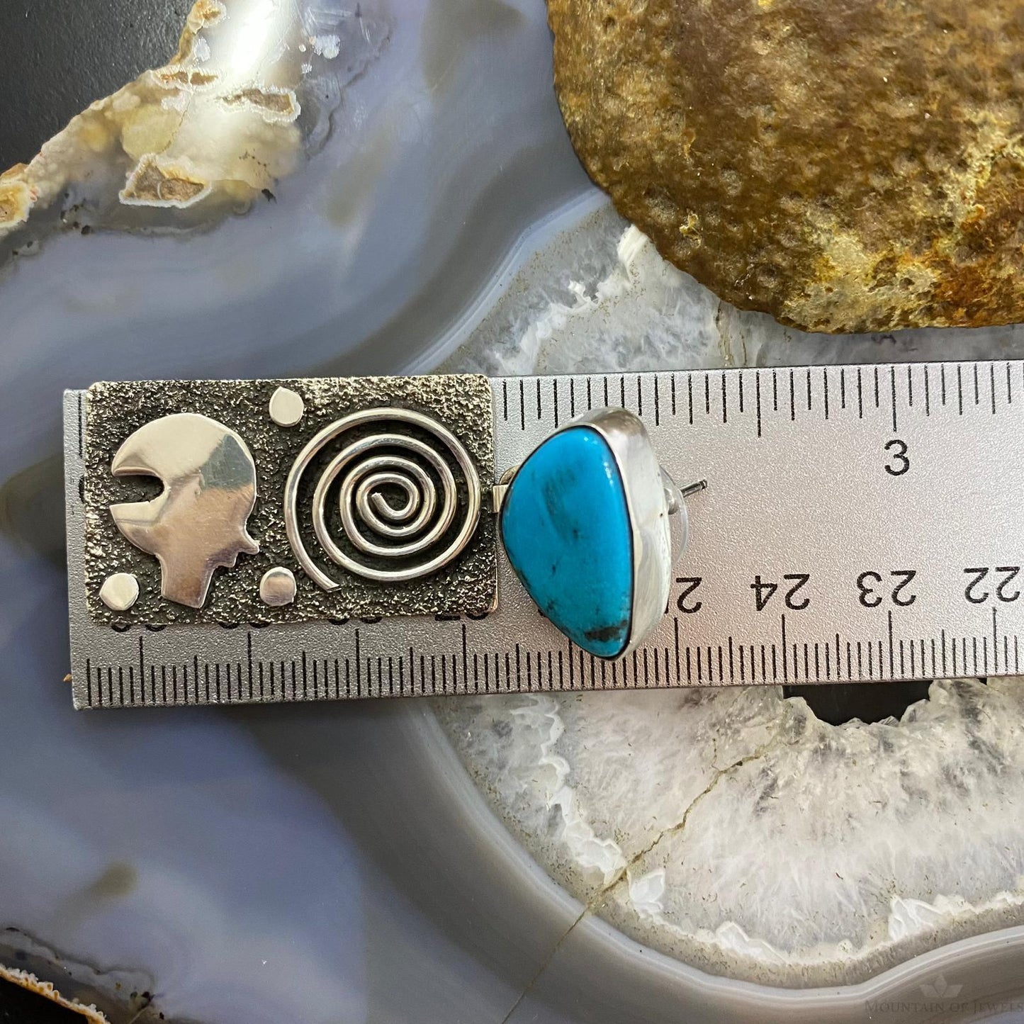 Alex Sanchez Native American Sterling Silver Turquoise Petroglyph Dangle Earrings For Women #1