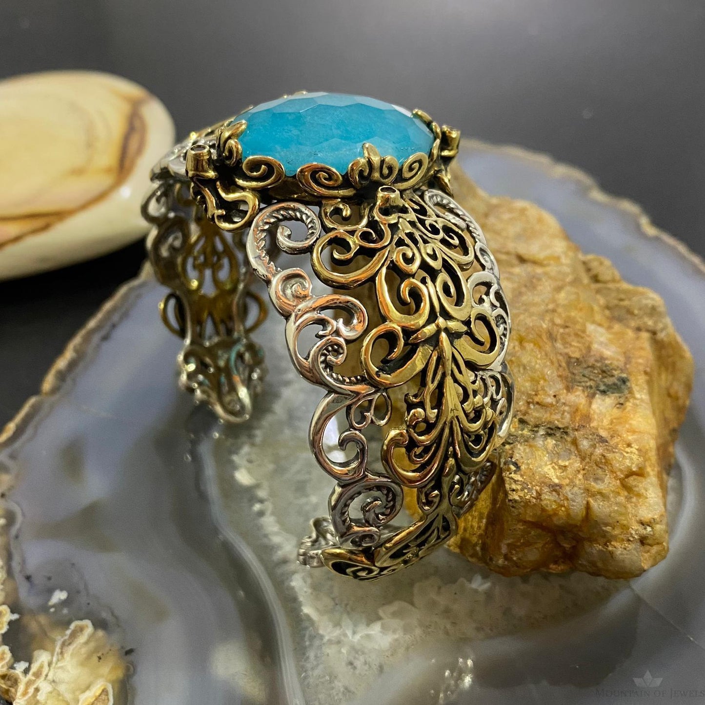 Carolyn Pollack Sterling Silver /Brass Faceted Blue Quartzite Doublet Tanzanite Bracelet