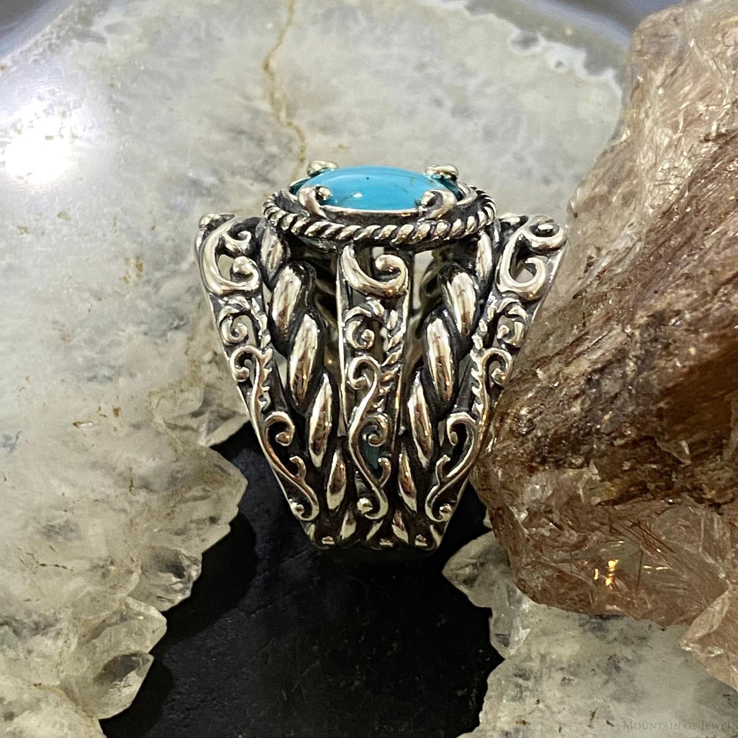 Carolyn Pollack Southwestern Style Sterling Silver Oval Turquoise Decorated Shield Ring Size 10.25 For Women