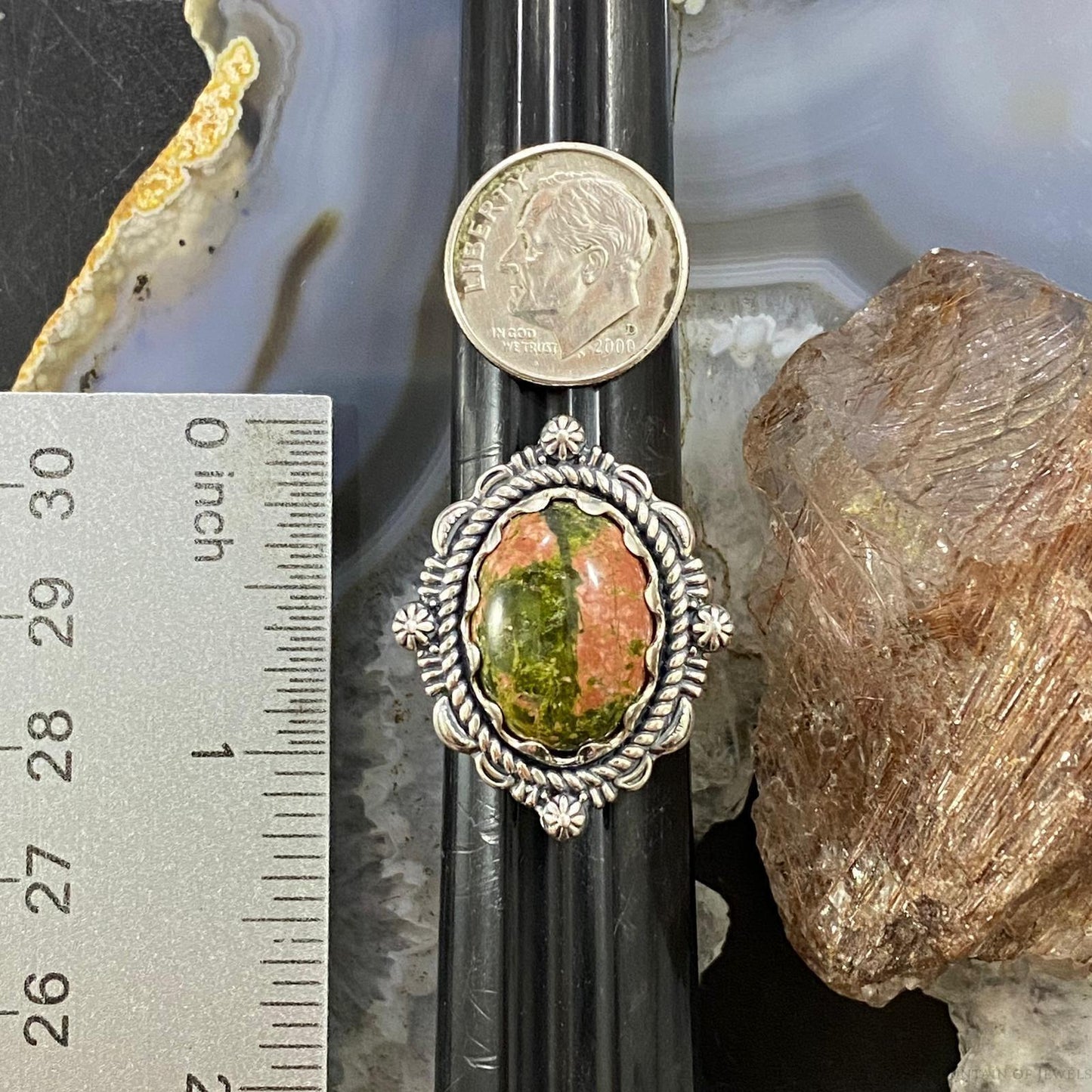 Carolyn Pollack Southwestern Style Sterling Silver Oval Unakite Decorated Ring Size 8.5 For Women