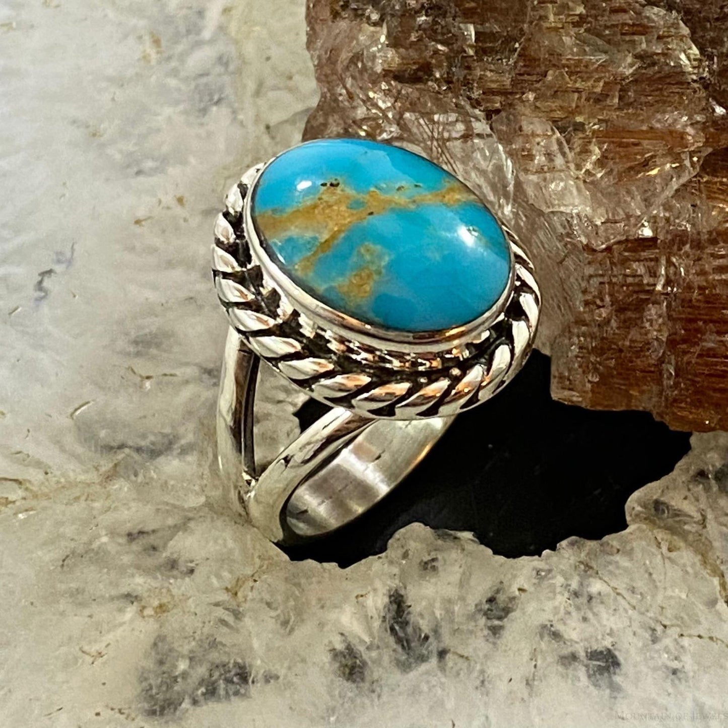 Native American Sterling Silver Oval Blue Ridge Turquoise Ring Size 6.25 For Women