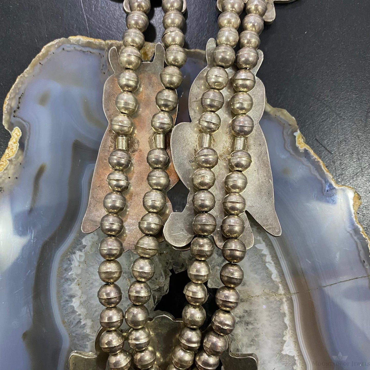 Vintage Native American Silver Bead Multistone Zuni Inlay 5 Owl Necklace