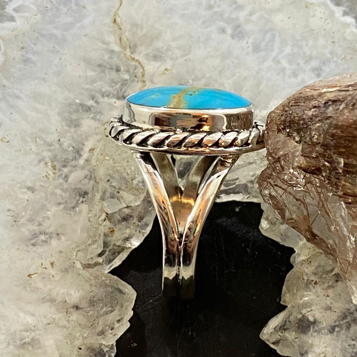 Native American Sterling Silver Oval Blue Ridge Turquoise Ring Size 6.25 For Women