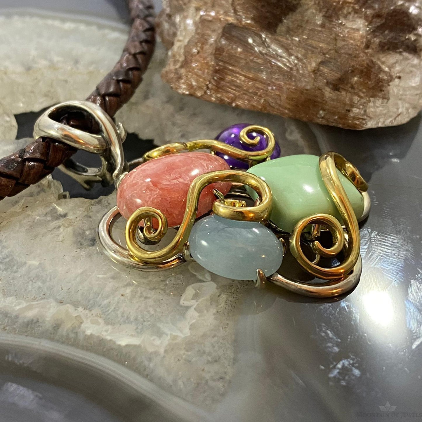 Carolyn Pollack Southwestern Style Sterling Silver & Brass Multistone Decorated Pendant For Women