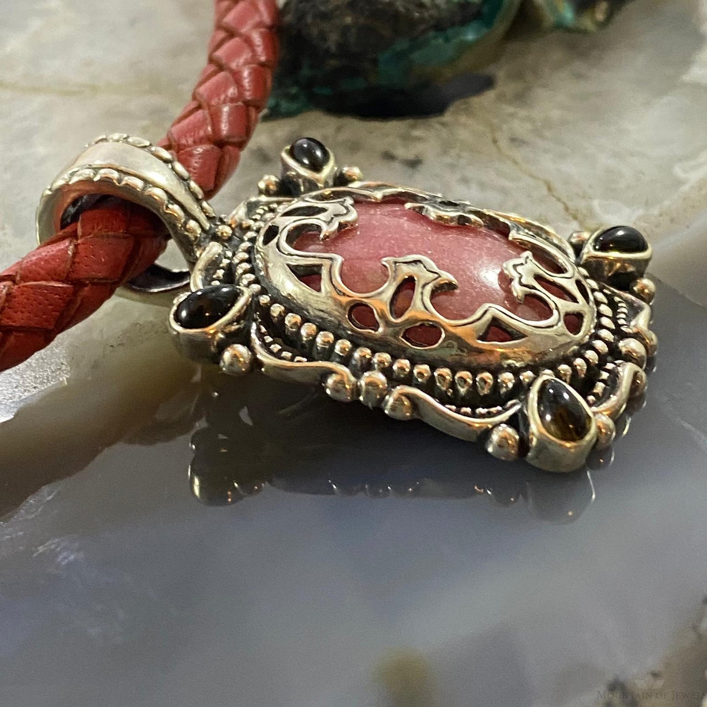 Carolyn Pollack Southwestern Style Sterling Silver Rhodonite & Smoky Quartz Pendant For Women