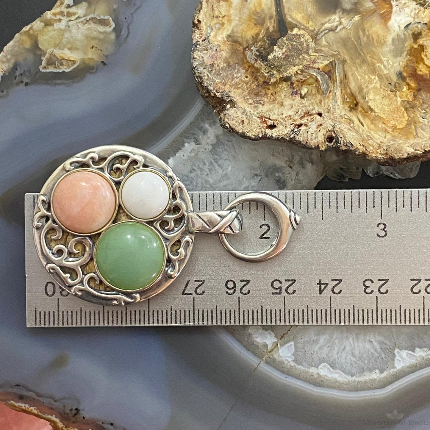 Carolyn Pollack Southwestern Style Sterling Silver Double Sided Round Agate Pendant For Women