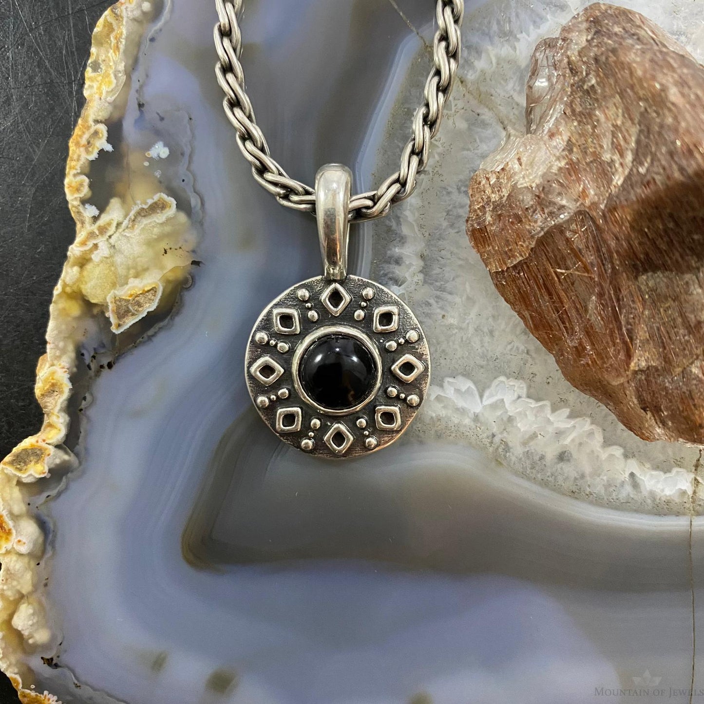 Carolyn Pollack Southwestern Style Sterling Silver Onyx Double Sided Decorated Serpent Pendant For Women